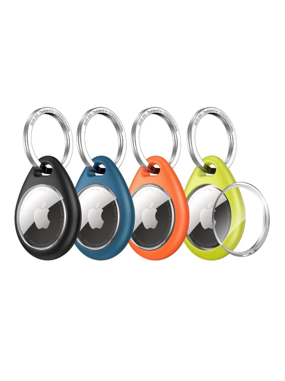 Protective AirTag Case 4-Packm UNBREAKcable, Black, Blue, Orange, Green